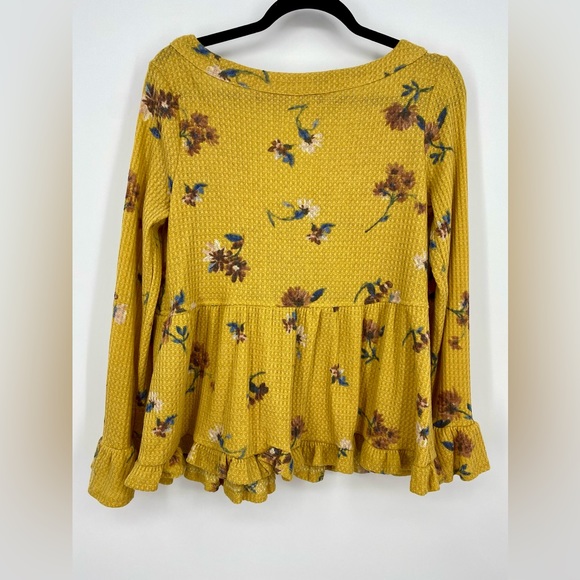 Bloomfield Mustard Yellow Floral Waffle Knit V Neck Top Size M NWT Ruffl… - Picture 2 of 9